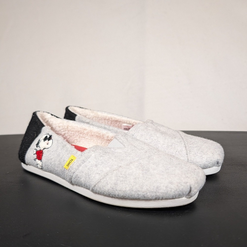 TOMS x Peanuts Joe Cool Snoopy Woodstock Grey Felt Alpargata Flats Womens 6.5